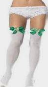 Opaque Thigh High Stockings Satin Bow & Lucky Clover Appliqué